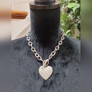 Traci Lynn Clear Crystal Heart Necklace